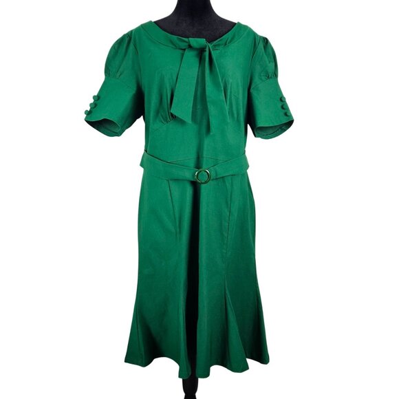 MUXXN Womens Vintage 1950s Midi Crew Neck Bodycon Dress Green Size XXL Stunning - Picture 5 of 13